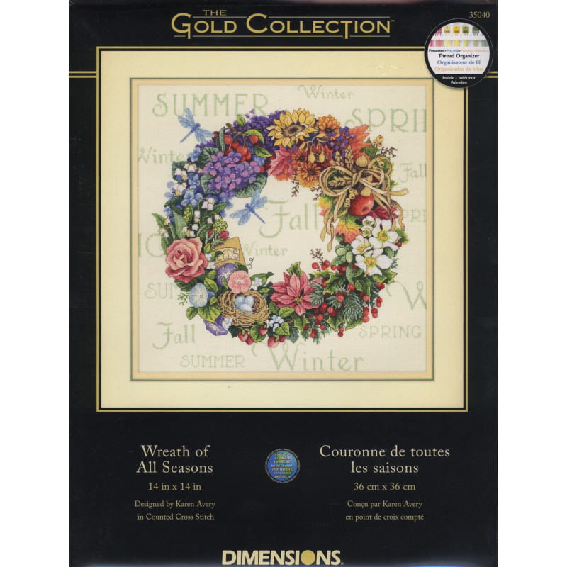 クロスステッチ 完成品(wreath of all seasons)+kocomo.jp